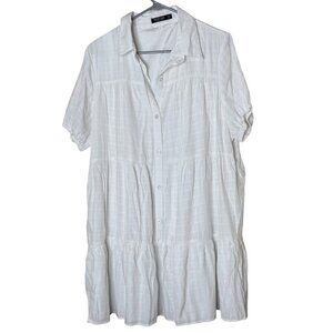 Nasty Gal White Tiered Button Down Babydoll Shirt Dress Size 12 Short Sleeve